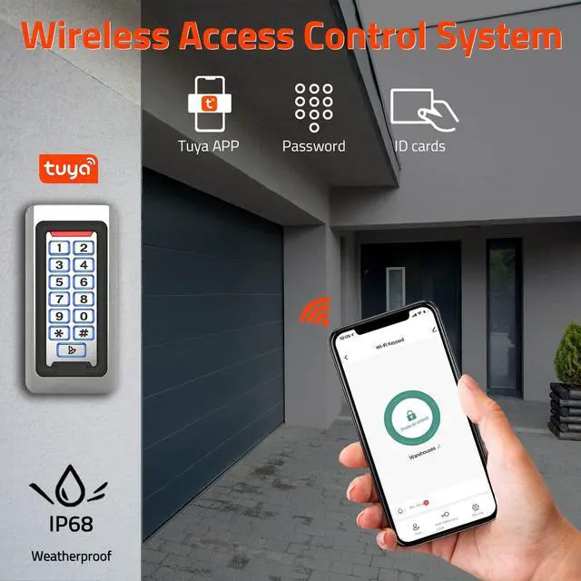 Alt view image 4 of 7 - Wireless WiFi Access Control Keypad, Metal Stand-Alone Door Access Control System, EM Card Reader, Weatherproof, Backlight, TUYA Wireless Entry Security Access Controller for Garage Door, Gate Opener