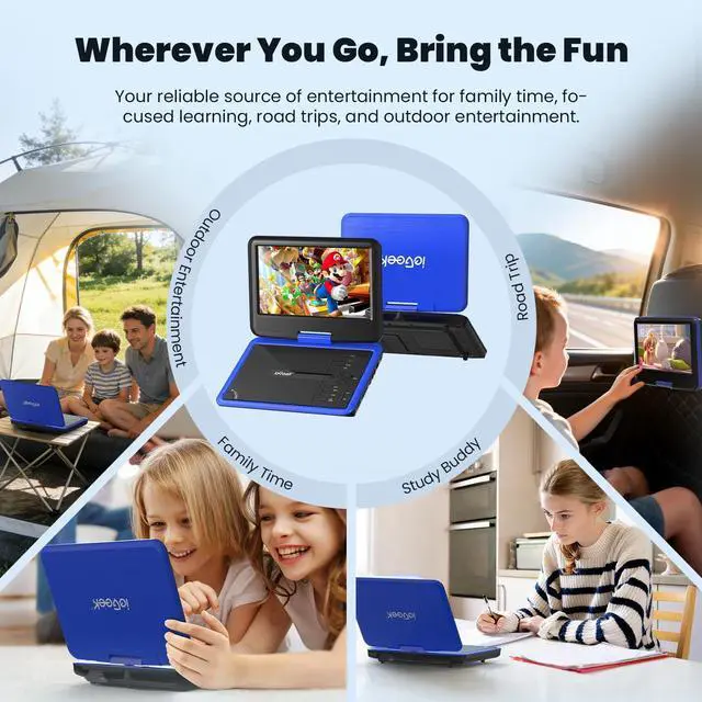 Alt view image 6 of 7 - 11.5" Portable DVD Player for Kids and Car, 9.5" Eye-Protective Screen with 5 Hours Rechargeable Battery, Support Sync TV/USB/SD Card and Multiple Disc Formats, Region Free - Blue