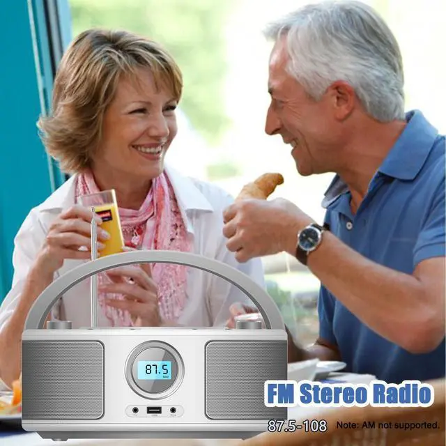 Alt view image 7 of 7 - Portable CD Player Boombox with FM Radio, Bluetooth, Remote Control, USB Port and AUX Headphone Jack, CD-R/CD-RW/MP3-CD Compatible, Clear Stereo Sound, AC/Battery Powered
