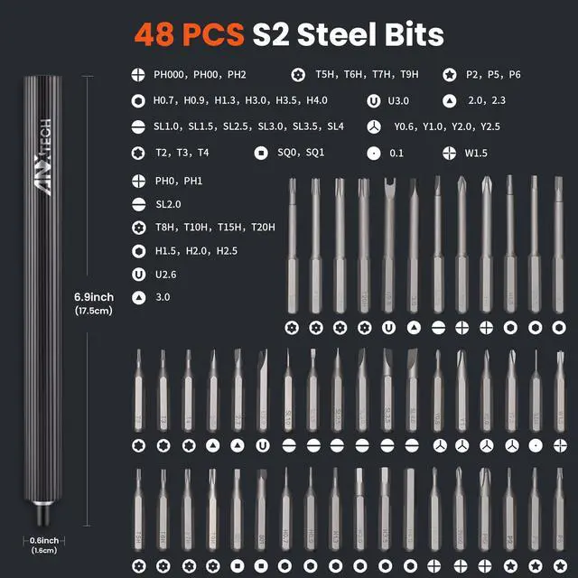 Alt view image 4 of 7 - Electric Screwdriver Set, 52 in 1 Mini Precision Screwdriver Set Cordless Screwdriver Rechargeable with 48 Magnetic S2 Bits, Portable Repair Tool Kit for rc Car, Phone, Camera, Laptop
