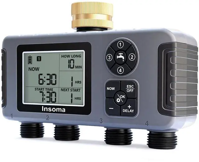 Main image of 4-Zone Water Timer with Brass Inlet, Automatic Garden Hose Timer with Manual/Rain Delay & Large Display, IPX5 Waterproof Faucet Timers for Sprinkler System, Yard, Lawn, Greenhouse