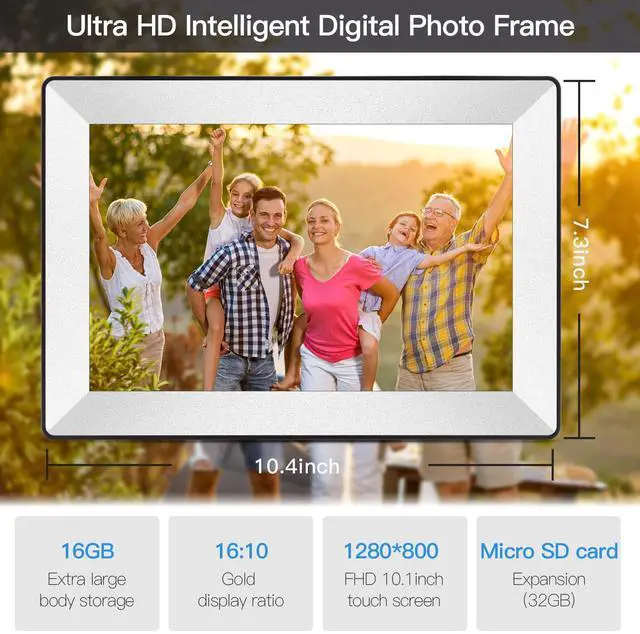 Alt view image 7 of 7 - Frameo 10.1inch Digital Picture Frame WiFi Smart Digital Photo Frame 1280 * 800 IPS HD Touch Screen,16GB Memory Auto-Rotate,Share Photos/Videos Instantly via Frameo App from Anywhere