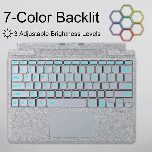 Alt view image 3 of 6 - Type Cover for Microsoft Surface Pro 13 inch, Compatible with Surface Pro 11/10 / 9/8 / X, Slim Keyboard with Trackpad Mouse, Backlit & Pen Holder (Light Gray)