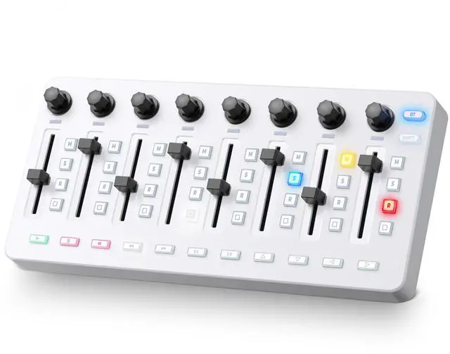 Main image of Wireless Midi Controller Mixer Mute, Portable USB Midi Keyboard controlador Mixing Console 43 Backlit Button, 8 Channel Faders with LED indicator, 8 Assignable Endless Knobs for Daw, Mac, PC