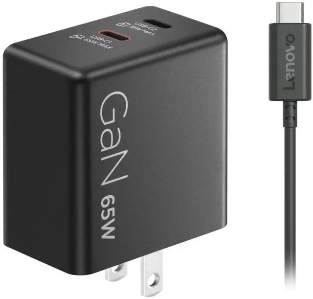 Main image of Dual USB-C 65W GaN Charger, 2 USB-C Ports, for Laptops/Tablets & Phones & More, Compact Size, Foldable Plug, Includes 1.5m USB C Cable, Model/Type: CC65, Black