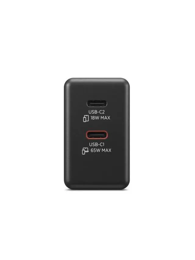 Alt view image 6 of 7 - Dual USB-C 65W GaN Charger, 2 USB-C Ports, for Laptops/Tablets & Phones & More, Compact Size, Foldable Plug, Includes 1.5m USB C Cable, Model/Type: CC65, Black