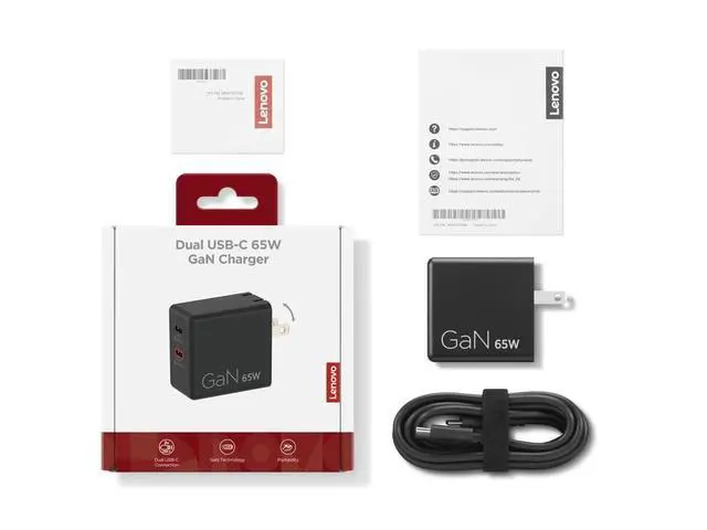 Alt view image 7 of 7 - Dual USB-C 65W GaN Charger, 2 USB-C Ports, for Laptops/Tablets & Phones & More, Compact Size, Foldable Plug, Includes 1.5m USB C Cable, Model/Type: CC65, Black