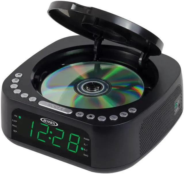 Alt view image 4 of 7 - Modern Home Audio CD Player Tabletop Stereo Dual Alarm Clock Digital FM Radio | Top-Loading CD/MP3/WMA Discs Player | USB Charging Port 2.1A | Headphone Jack | 0.9 Display Green LED