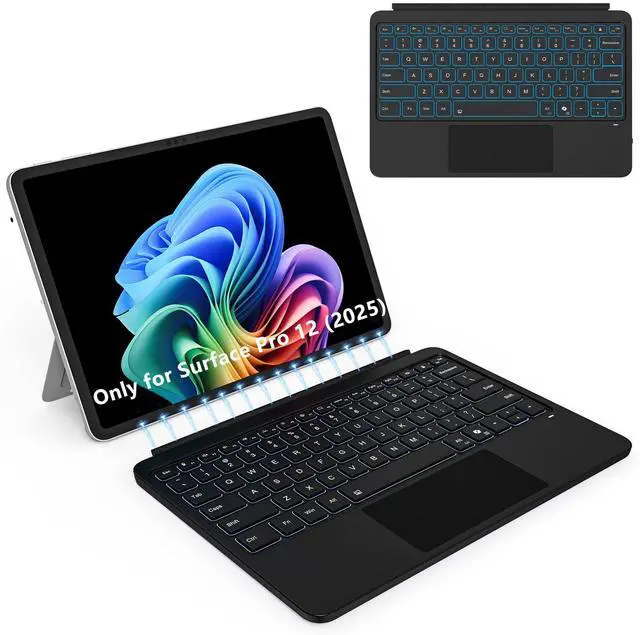 Main image of Keyboard for Microsoft Surface Pro 12 inch (2025), Bluetooth Wireless Magnetic Keyboard with Multi-Touch Trackpad, Rechargeable Battery, 7-Color Backlit, Smart Sleep/Wake
