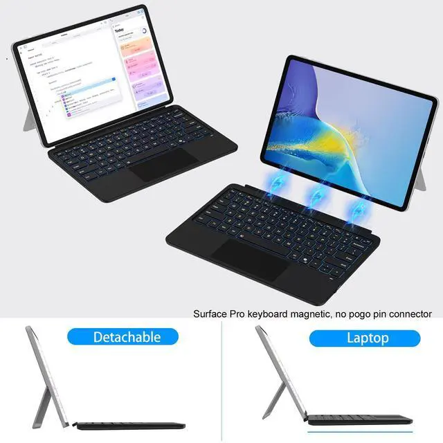 Alt view image 3 of 7 - Keyboard for Microsoft Surface Pro 12 inch (2025), Bluetooth Wireless Magnetic Keyboard with Multi-Touch Trackpad, Rechargeable Battery, 7-Color Backlit, Smart Sleep/Wake