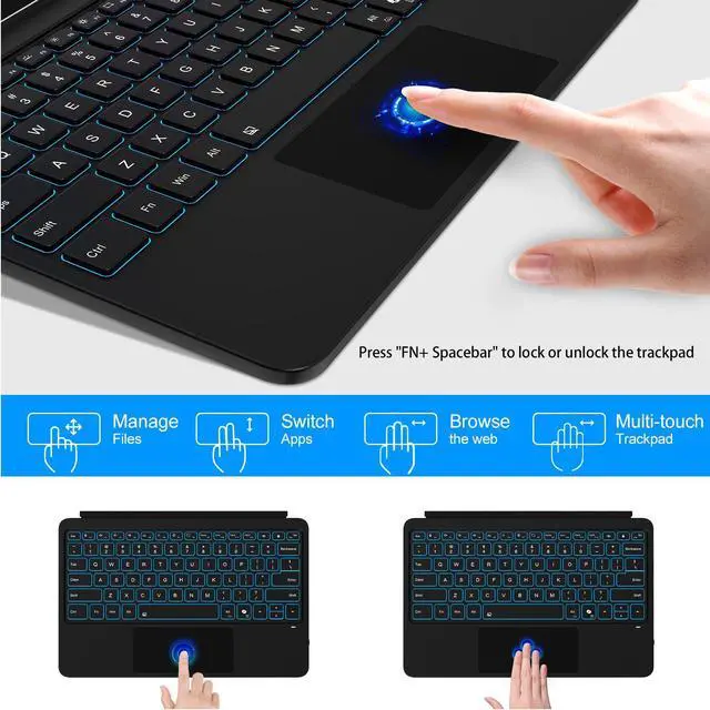 Alt view image 4 of 7 - Keyboard for Microsoft Surface Pro 12 inch (2025), Bluetooth Wireless Magnetic Keyboard with Multi-Touch Trackpad, Rechargeable Battery, 7-Color Backlit, Smart Sleep/Wake