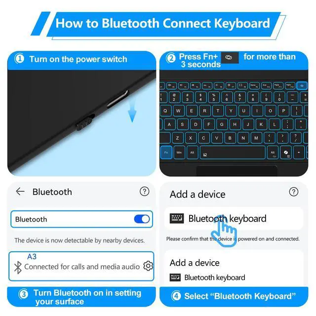 Alt view image 6 of 7 - Keyboard for Microsoft Surface Pro 12 inch (2025), Bluetooth Wireless Magnetic Keyboard with Multi-Touch Trackpad, Rechargeable Battery, 7-Color Backlit, Smart Sleep/Wake