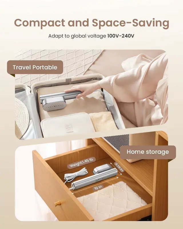 Alt view image 3 of 7 - Travel Steamer for Clothes,100-240V Portable Garment Steamer, SteamerIron 2 In 1, 30s Fast Heat-up,120ml Water Tank,Large Ceramic Heat Panel,Handheld Steamer for Global Europe Traveling,Silver