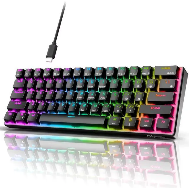 Main image of RK61 Wired 60% Mechanical Gaming Keyboard Programmable QMK/VIA RGB Backlit 61 Keys Ultra-Compact Hot Swappable Brown Switch Black