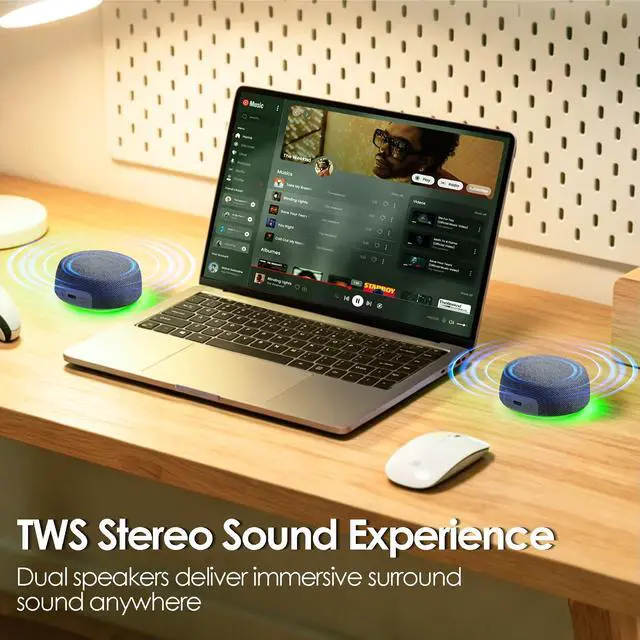 Alt view image 2 of 7 - Bluetooth Speaker Set Dual Pairing Stereo Sound,TWS & Magnetic Base Portable Speaker with 10H Playtime(3H with Lights On),Wireless Speakers for TV Watching,Home Theater, Outdoor, Multi-Room