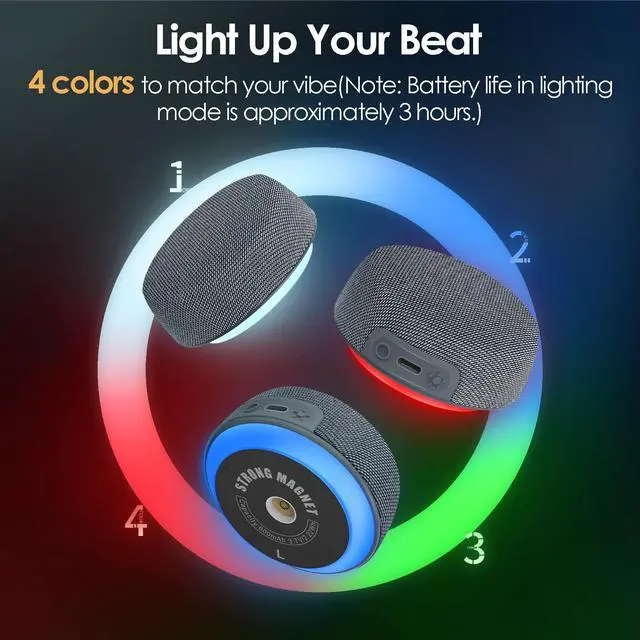 Alt view image 4 of 7 - Bluetooth Speaker Set Dual Pairing Stereo Sound,TWS & Magnetic Base Portable Speaker with 10H Playtime(3H with Lights On),Wireless Speakers for TV Watching,Home Theater, Outdoor, Multi-Room