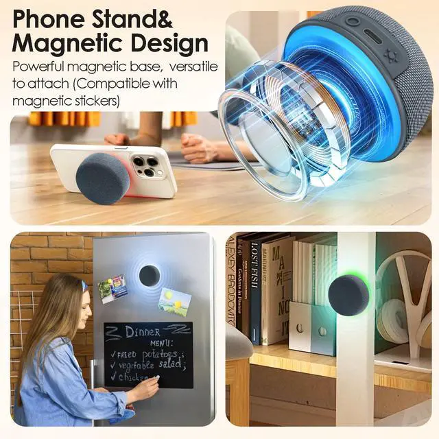 Alt view image 3 of 7 - Bluetooth Speaker Set Dual Pairing Stereo Sound,TWS & Magnetic Base Portable Speaker with 10H Playtime(3H with Lights On),Wireless Speakers for TV Watching,Home Theater, Outdoor, Multi-Room