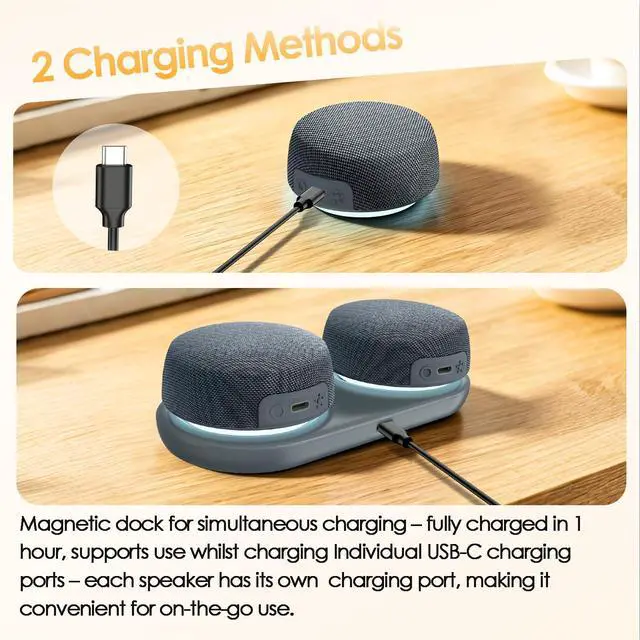 Alt view image 5 of 7 - Bluetooth Speaker Set Dual Pairing Stereo Sound,TWS & Magnetic Base Portable Speaker with 10H Playtime(3H with Lights On),Wireless Speakers for TV Watching,Home Theater, Outdoor, Multi-Room