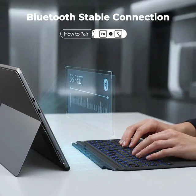 Alt view image 6 of 7 - Surface Pro Keyboard for Microsoft Surface Pro 11/10/9/8/X 13", 7 Color Backlits, Detachable Bluetooth Wireless Keyboard with Pen Storage, Ultra-Slim Rechargeable Type Cover with Multi-Touch Trackpad