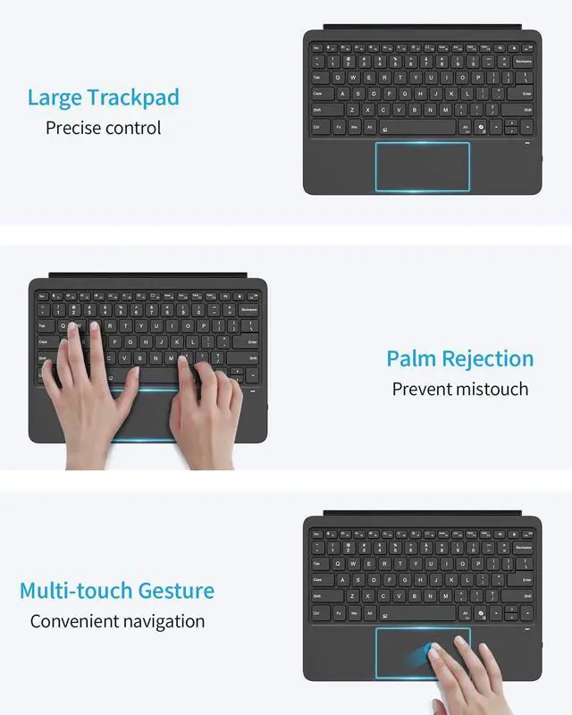 Alt view image 7 of 7 - Keyboard for Microsoft Surface pro 12" 2025, Wireless Bluetooth Keyboard with LED Backlight, Black
