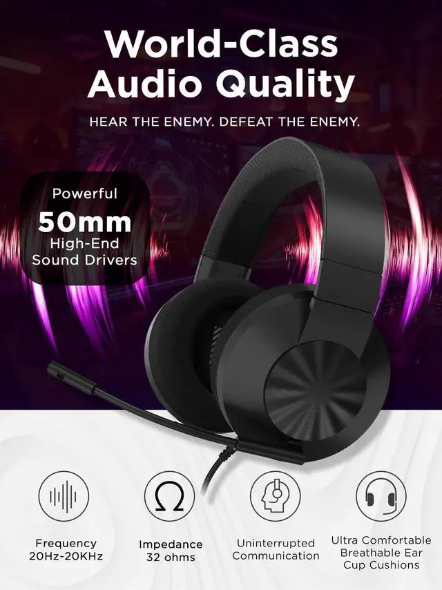 Alt view image 2 of 7 - H210 Wired Gaming Headset - 3.5mm Connection, Flip-to-Mute Noise-Cancelling Microphone, Breathable Ear Cups - Black