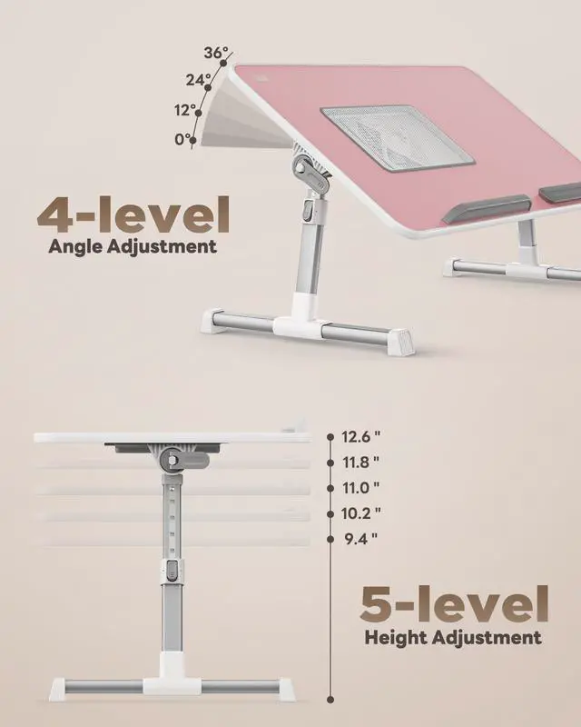 Alt view image 3 of 6 - Laptop Desk for Bed with Cooling Fan, SAIJI Height & Angle Adjustable Laptop Stand for Bed, Lap Desk Tray Table, Lightweight Foldable Portable Computer Table