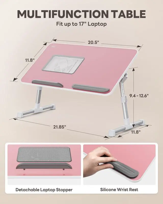 Alt view image 2 of 6 - Laptop Desk for Bed with Cooling Fan, SAIJI Height & Angle Adjustable Laptop Stand for Bed, Lap Desk Tray Table, Lightweight Foldable Portable Computer Table