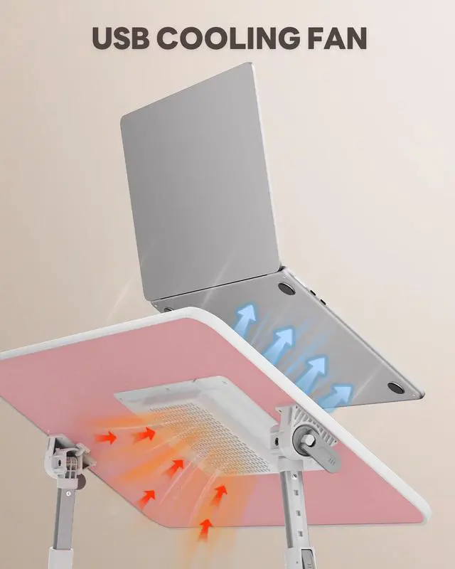 Alt view image 5 of 6 - Laptop Desk for Bed with Cooling Fan, SAIJI Height & Angle Adjustable Laptop Stand for Bed, Lap Desk Tray Table, Lightweight Foldable Portable Computer Table