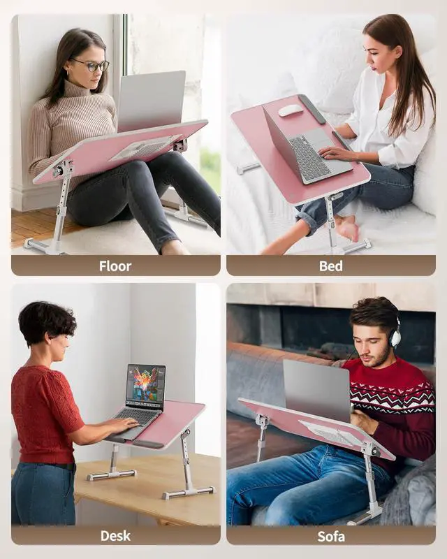 Alt view image 4 of 6 - Laptop Desk for Bed with Cooling Fan, SAIJI Height & Angle Adjustable Laptop Stand for Bed, Lap Desk Tray Table, Lightweight Foldable Portable Computer Table
