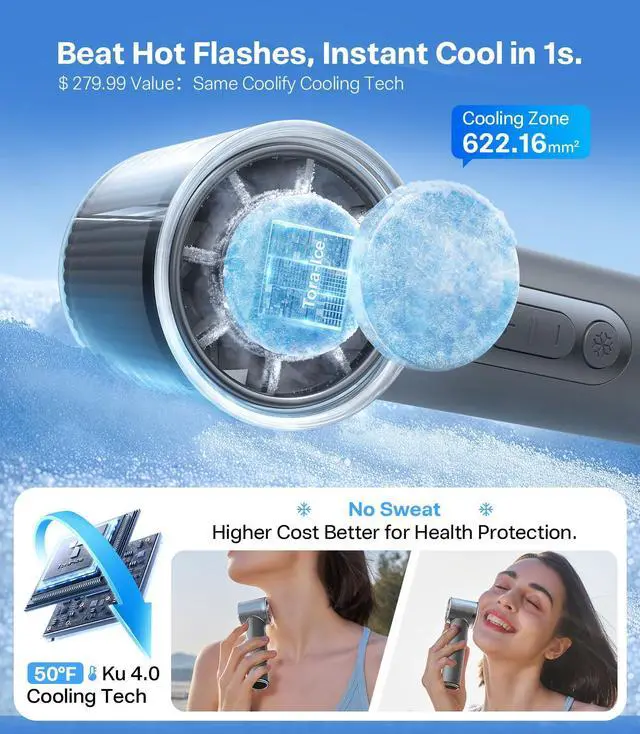 Alt view image 3 of 7 - COOLiFY Iva Handheld Fan with Ice Cooler, 0-100 Adjustable Speed, Super Mini Powerful Portable Fan 4900mAh Rechargeable, Hand Fans for Travel Essentials, Outdoor, Gift for Dad Father, Charcoal