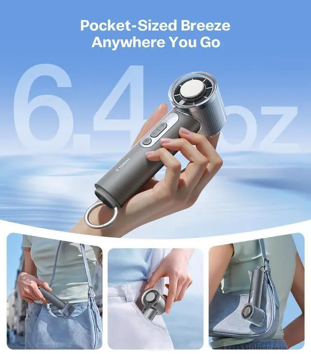 Alt view image 6 of 7 - COOLiFY Iva Handheld Fan with Ice Cooler, 0-100 Adjustable Speed, Super Mini Powerful Portable Fan 4900mAh Rechargeable, Hand Fans for Travel Essentials, Outdoor, Gift for Dad Father, Charcoal