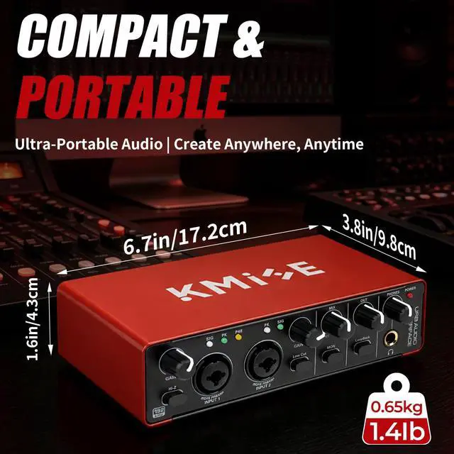 Alt view image 2 of 7 - USB Audio Interface, Computer Recording Audio Interfaces with 48V Phantom Power for Recording, Studio Quality Sound, Compatible with Guitarists, Vocalists, Podcasters (USB 3.0 Type-A)
