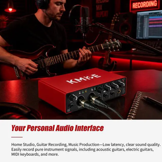 Alt view image 3 of 7 - USB Audio Interface, Computer Recording Audio Interfaces with 48V Phantom Power for Recording, Studio Quality Sound, Compatible with Guitarists, Vocalists, Podcasters (USB 3.0 Type-A)