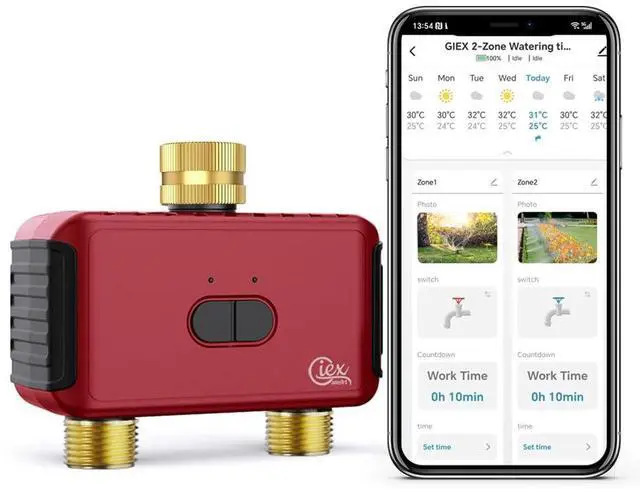 Main image of GX-03 WiFi 2-Zone Sprinkler Timer for Garden Hose, Smart Water Timer with App Control, Compatible with Alexa and Google Assistant, Automatic Watering System, Compatible with Tuya Smart Life