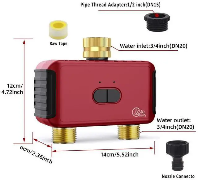 Alt view image 5 of 7 - GX-03 WiFi 2-Zone Sprinkler Timer for Garden Hose, Smart Water Timer with App Control, Compatible with Alexa and Google Assistant, Automatic Watering System, Compatible with Tuya Smart Life