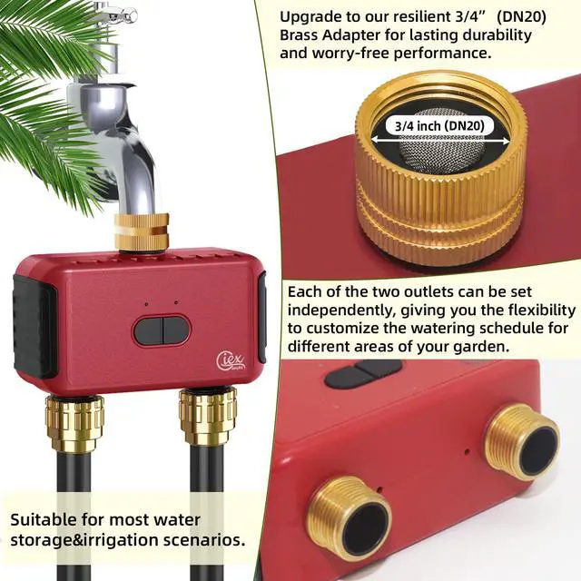 Alt view image 3 of 7 - GX-03 WiFi 2-Zone Sprinkler Timer for Garden Hose, Smart Water Timer with App Control, Compatible with Alexa and Google Assistant, Automatic Watering System, Compatible with Tuya Smart Life
