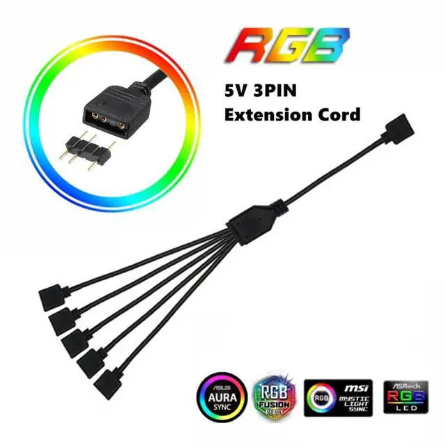Alt view image 3 of 5 - ARGB Extension Cable 3 Pin, ARGB Interface Extension Cable, 5 V 3-Pin Connector Hub, 12 Inches, 1-1
