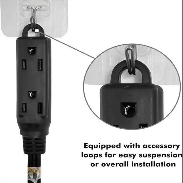Alt view image 3 of 7 - 3-Outlets Flat Plug Indoor Extension Cord Outlet Extender, UL Certified, 16 Gauge 1FT Black 3 Prong Heavy Duty, 16/3 SJTW 13A Power Strip