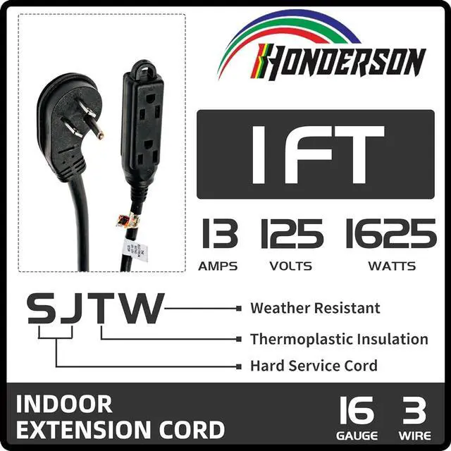 Alt view image 2 of 7 - 3-Outlets Flat Plug Indoor Extension Cord Outlet Extender, UL Certified, 16 Gauge 1FT Black 3 Prong Heavy Duty, 16/3 SJTW 13A Power Strip