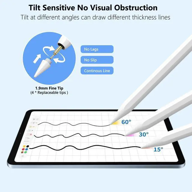 Alt view image 3 of 7 - Stylus Pen for iPad 2018-2025 with Palm Rejection, Active Pencil for iPad 10th/9th/8th/7th/6th Generation, for iPad Pro 11/12.9 inch, for iPad Air 5th/4th/3th Gen, for iPad Mini 6th/5th Gen (White)