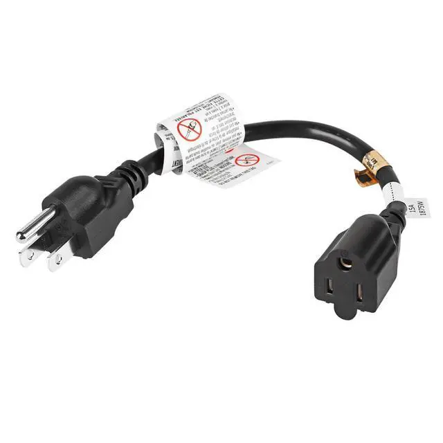 Alt view image 4 of 7 - 1.5 Feet 1875W 15A Heavy Duty Extension Cord Outlet Saver 3-Prong 14 AWG Short Power Extension Cord Black,UL Listed