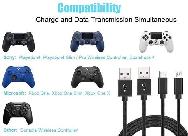 Alt view image 4 of 7 - PS4 Controller Charger Charging Cable, 2 Pack 10ft Extra Long PS4 Charger Cord for PlayStation-4,PS 4 Slim/Pro,Dualshock 4,X-Box One S/X Controller,Fire Stick,Game Accessories,for Fire Kindle