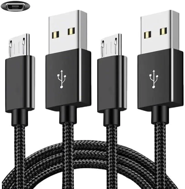 Main image of 2 Pack 6.6FT PS4 Controller Charging Cable, Micro USB Nylon Charger Data Sync Cord, Suitable for PlayStation 4, Xbox One S/X Controller and More (Black)