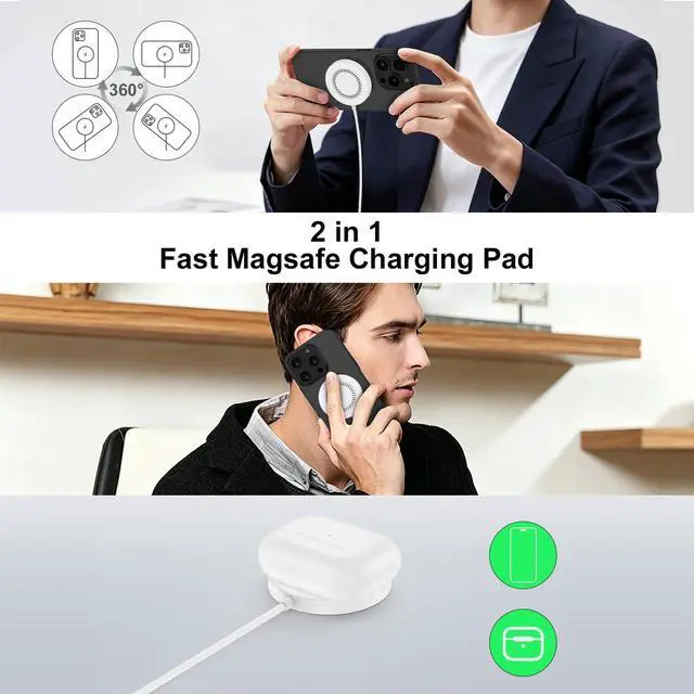 Alt view image 3 of 7 - Magnetic Wireless Charger Pad Fast Charging Station Compatible for iPhone 17E/17 Air/17 Pro Max/16E/16 Pro Max/15/14/13/12,15W Wireless Charger Android Phone with 4FT USB C/USB A Port for Galaxy S26