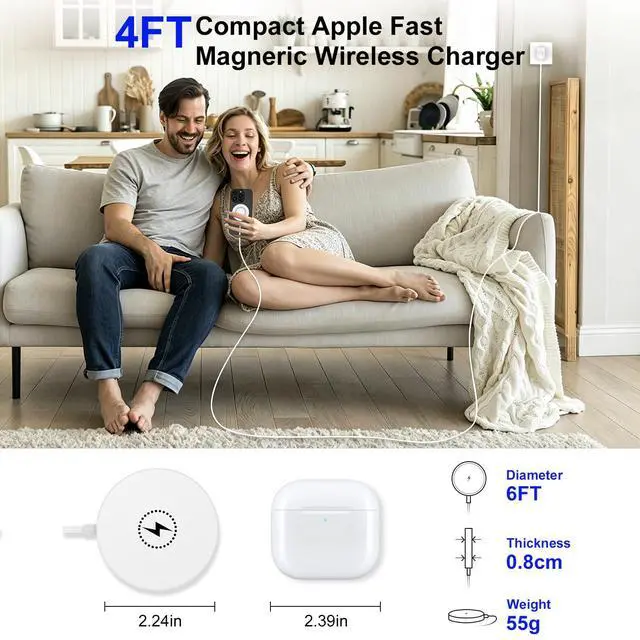 Alt view image 4 of 7 - Magnetic Wireless Charger Pad Fast Charging Station Compatible for iPhone 17E/17 Air/17 Pro Max/16E/16 Pro Max/15/14/13/12,15W Wireless Charger Android Phone with 4FT USB C/USB A Port for Galaxy S26