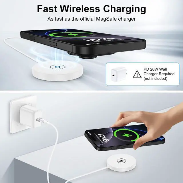 Alt view image 2 of 7 - Magnetic Wireless Charger Pad Fast Charging Station Compatible for iPhone 17E/17 Air/17 Pro Max/16E/16 Pro Max/15/14/13/12,15W Wireless Charger Android Phone with 4FT USB C/USB A Port for Galaxy S26