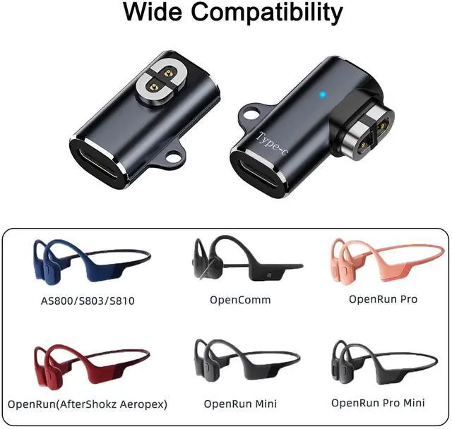 Alt view image 6 of 6 - 2 Pack USB C Magnetic Charger Adapter for AfterShokz Headphones, Type C Cable Charging Converter Compatible with Shokz Aeropex, OpenRun, OpenRun Pro/Mini, OpenComm
