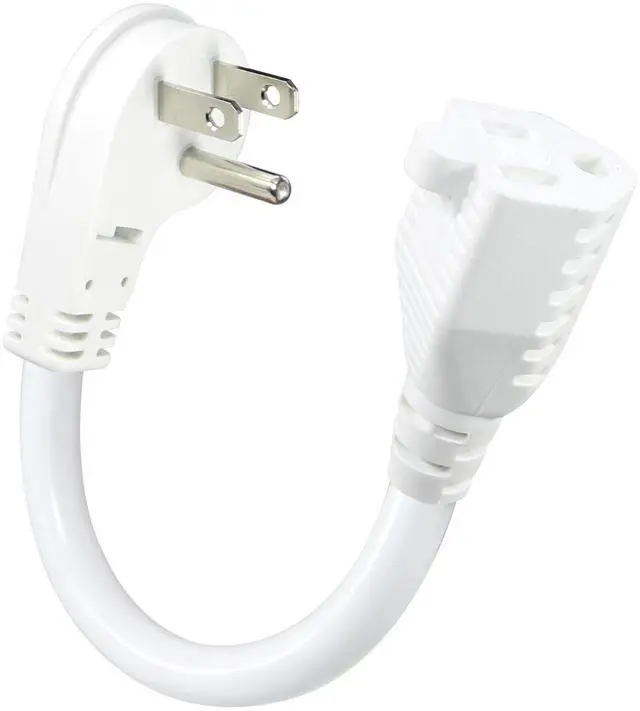 Main image of Short Power Extension Cord - Low Profile Wall Head 6 Inch 14AWG/3C SJTW Heavy Duty Extension Cable for Indoor/Outdoor, 45-Degree Flat Plug 15A/125V 1875W NEMA 5-15P to NEMA 5-15R, White 1-Pack