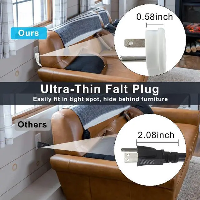 Alt view image 3 of 7 - Short Power Extension Cord - Low Profile Wall Head 6 Inch 14AWG/3C SJTW Heavy Duty Extension Cable for Indoor/Outdoor, 45-Degree Flat Plug 15A/125V 1875W NEMA 5-15P to NEMA 5-15R, White 1-Pack