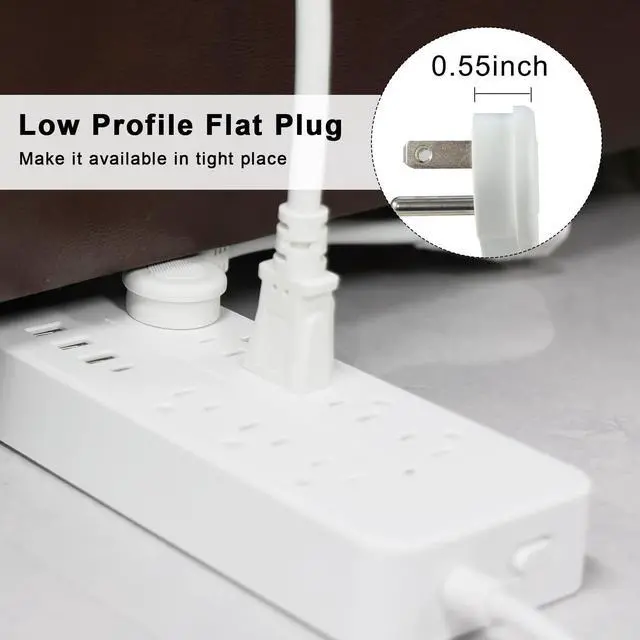 Alt view image 4 of 7 - Short Power Extension Cord - Low Profile Wall Head 6 Inch 14AWG/3C SJTW Heavy Duty Extension Cable for Indoor/Outdoor, 45-Degree Flat Plug 15A/125V 1875W NEMA 5-15P to NEMA 5-15R, White 1-Pack